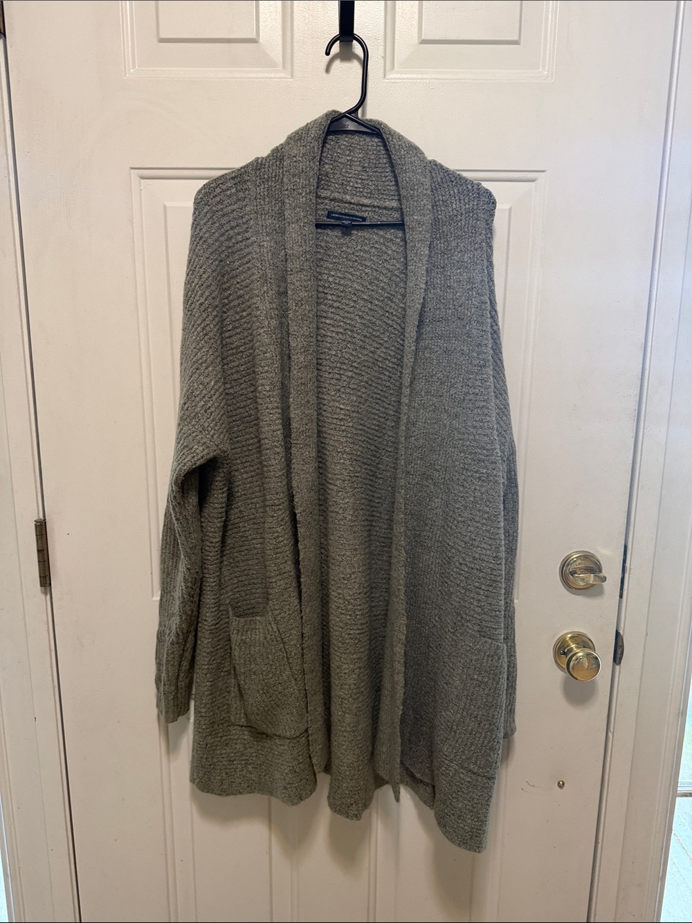 American Eagle Outfitters Heather Gray Open-Front Shawl Collar Cardigan
